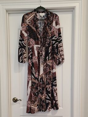 Cara Cara Tanglewood Long Sleeve Midi Dress in Brown, Black, and Pink